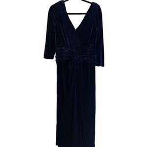 Tadashi Collection Velvet Evening Gown Women's Size L XL Navy Blue Crossover